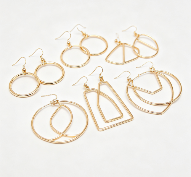 Geometric Hollow Hoop Earring Multipack, Anti Allergy Lightweight Metal Drop Earrings Set, Trendy Minimal Jewelry for Party Daily