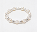 Faux Pearl Beaded Stretch Bracelet, Silver Chips Elastic Stackable Bracelet, Soft Adjustable Wrist Jewelry for Ladies Wedding Party