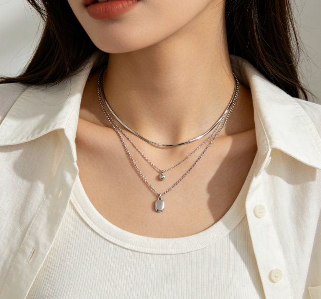 Titanium Steel Layered Pendant Necklaces, Waterproof Tarnish Free Dainty Stackable Choker Necklaces, Minimalist Jewelry Gift for Women Daily Wear